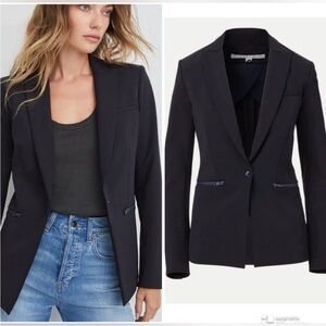 $698 Veronica Beard iconic black scuba Dickey jacket zipper pocket size 00